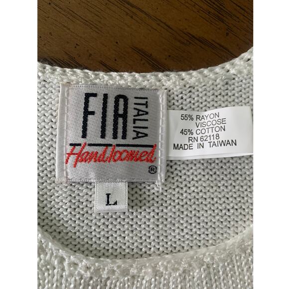 Women's FIA Italia Handwoven Sleeveless Ivory Sweater Vest Top L - Picture 2 of 8